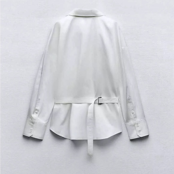 ZARA white BACK TAB POPLIN Cotton lapel collar and long sleeves SHIRT size M NWT - Picture 4 of 16